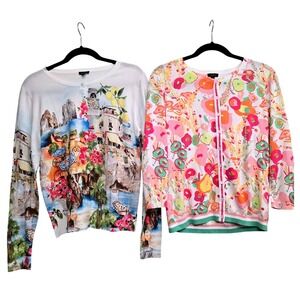 Talbots Cardigan Sweater Bundle Small Floral Italian Coastal Cottagecore Preppy